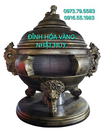 Đỉnh Hóa Vàng Nhị Long 177cm, 2 cấp nắp có khay kéo inox